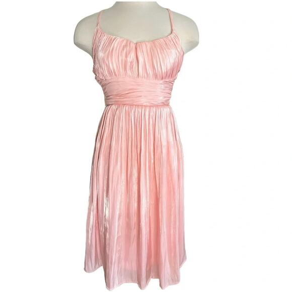 LULUS Irresistible Glow Blush Pink Satin Pleated Lace-Up Midi
Dress SIZE M NWOT - Picture 11 of 11